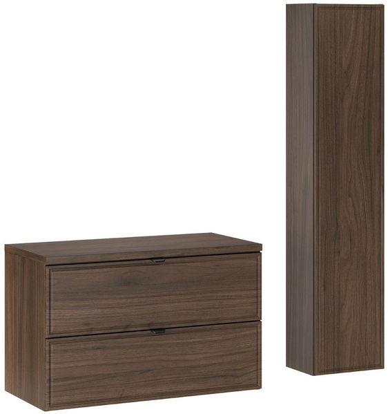 Lomadox Badmöbel-Set TEMUCO-56-WALNUT, (Spar-Set, 2-St, Waschtischunterschrank Hochschrank), in Walnuss mit Rahmenfräsung, wandhängend