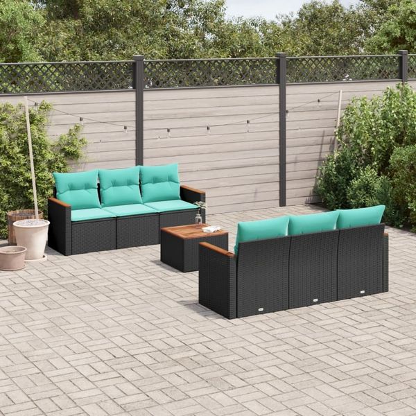 vidaXL 7-teiliges Gartensofa-Set mit Kissen, schwarzes Polyrattan 3225791