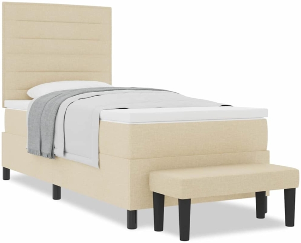 vidaXL Boxspringbett mit Matratze Creme 100x200 cm Stoff 3343972 Bild 3