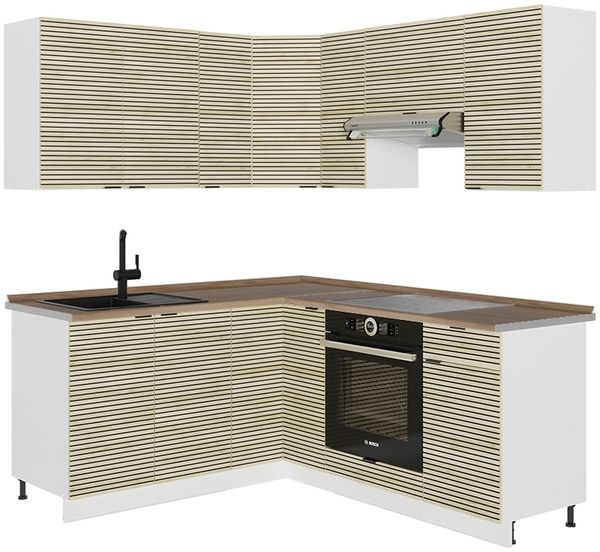 Eckküche Fame-Line Eiche Paneel/Weiß 190 x 60 cm , AP Eiche Vicco
