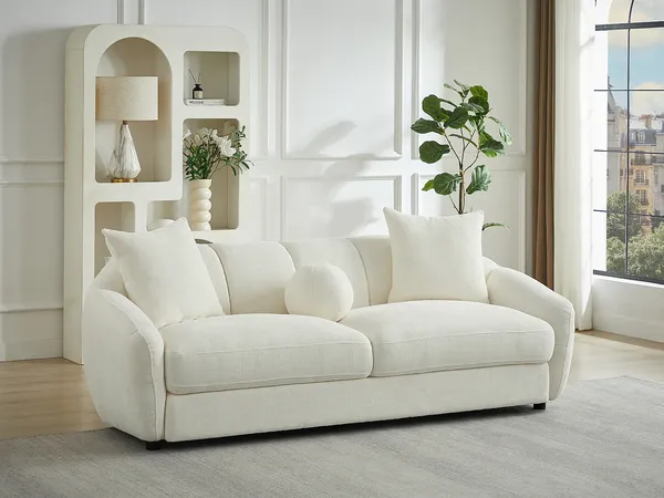 Vente-unique - NAFEKI Sofa Stoff Weiß - B 96 cm x H 78 cm x L 216 cm