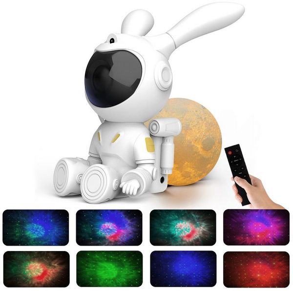 Rosnek LED Nachtlicht Astronaut Sternenhimmel Projektor Dimmbar RGB, Galaxy Projector Hase, Stimmungslicht Fernbedienung Timer Kinder Deko Zimmer Party Geschenk