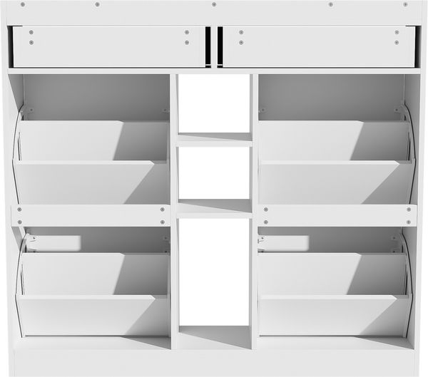 Schuhschrank mit 4 Klapptüren, 2 Schubladen & 3 Fächern, 110x26x100 cm, Weiß Bild 9