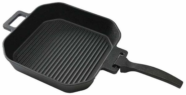PROREGAL® Grillpfanne Gusseisenpfanne mit abnehmbaren Griff 25x25 cm