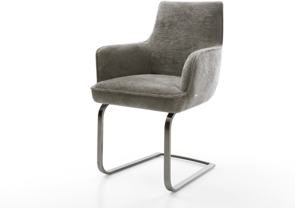 Freischwinger Heira-Flex mit Armlehnen Bouclé Soft Schlamm Freischwinger flach Graphit Taschenfederkern