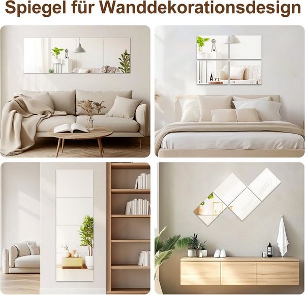 Youyijia Wandsticker Spiegelfliesen Selbstklebender Glasspiegelfliese Wandspiegel