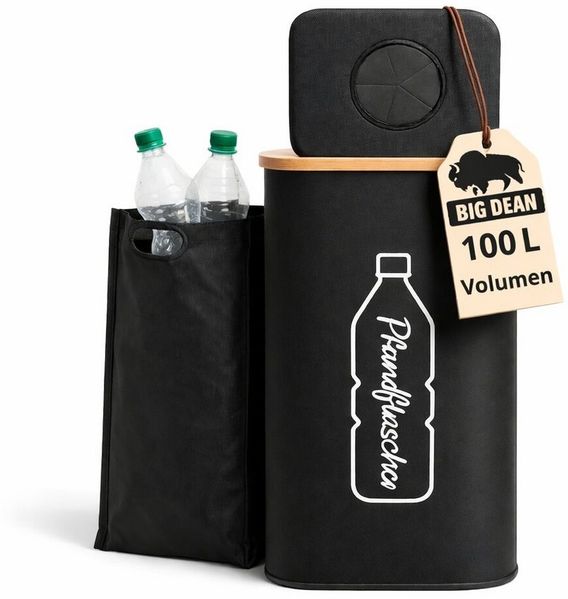 BigDean Aufbewahrungsbox Pfandflaschen Sammelbehälter 100L – Pfandsammler für 30–40 Flaschen (Stück, 1 St, Pfandsammler), Modernes Schwarz, platzsparende rechteckige Form