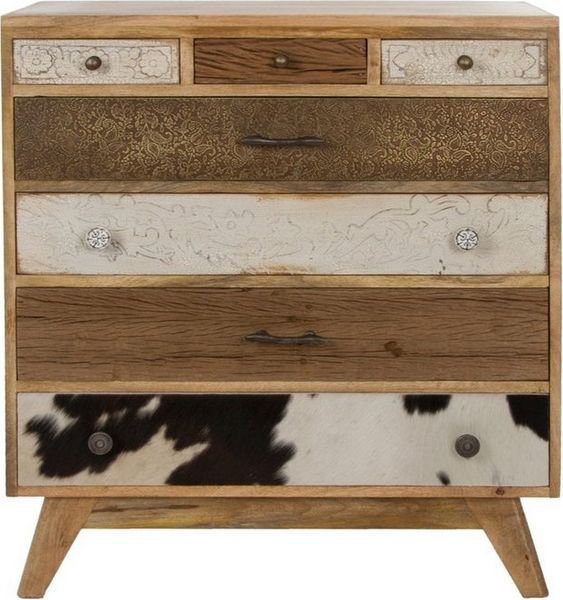 Wohnando Kommode Sideboard "Levi" aus Mangoholz, Western, Wohnzimmer, Kommode, 6 Schubladen, weiß braun, Schlafzimmer, Wohnzimmer, 80 x 70 x 30 cm