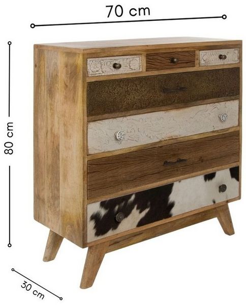 Wohnando Kommode Sideboard "Levi" aus Mangoholz, Western, Wohnzimmer, Kommode, 6 Schubladen, weiß braun, Schlafzimmer, Wohnzimmer, 80 x 70 x 30 cm Bild 3