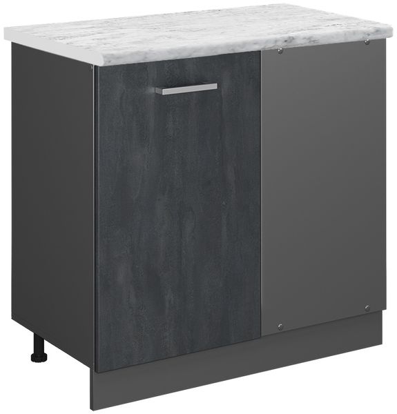 Eckunterschrank R-Line Schwarz Beton 86 cm AP Marmor Vicco
