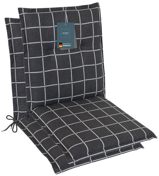 LILENO HOME Polsterauflage Niedriglehner, bequeme Sitzauflage für Gartenstühle, Stuhlkissen, (2 St, 2er Set), Gartenstuhl Auflage in Yacht-Karo Anthrazit, Sitzpolster waschbar