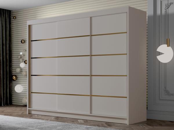 Kleiderschrank mit Goldverzierung Aramao VII mit drei Schwebetüren (Farbe: Cashmere)