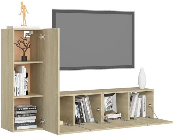 vidaXL 3-tlg. TV-Schrank-Set Sonoma-Eiche Spanplatte [3078988] Bild 3
