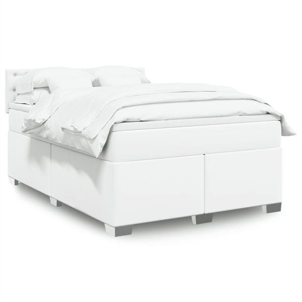 vidaXL Boxspringbett mit Matratze Weiß 140x200 cm Kunstleder 3286125