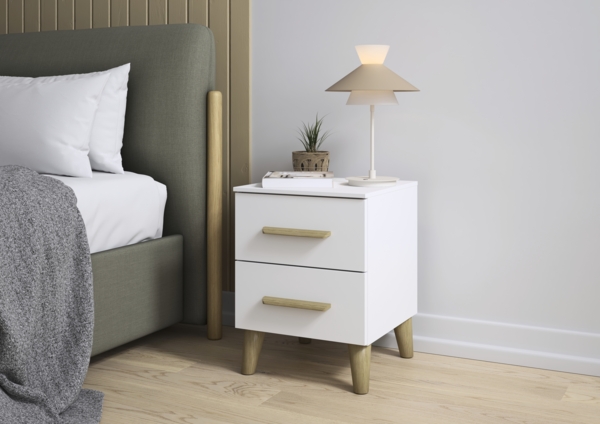 rauch Aditio Box, Nachttisch, 2 Schubladen, Massivholz-Fuß, mit Softclose-Funktion, Farbe Weiß, BxHxT 40x53x44cm