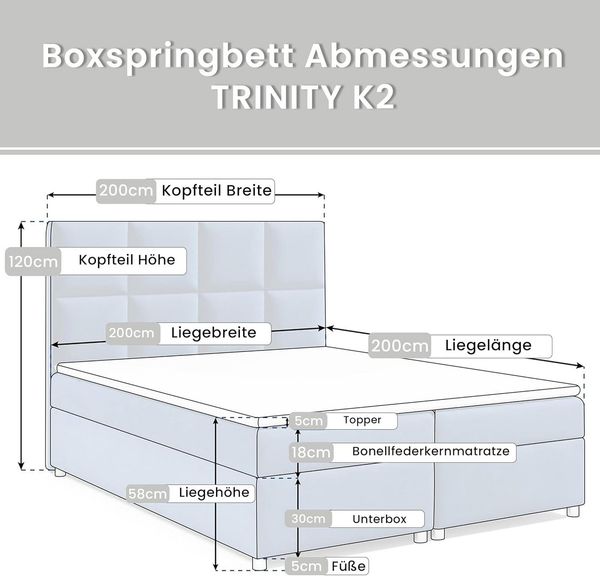 Best for Home Boxspringbett Trinity K-2 Lux Boxspringbett mit Stauraum, Matratze & Topper (140x200 160x200 180x200 200x200 cm), Verschiedene Liefermöglichkeiten, TOP Preis-Leistungs-Verhältnis