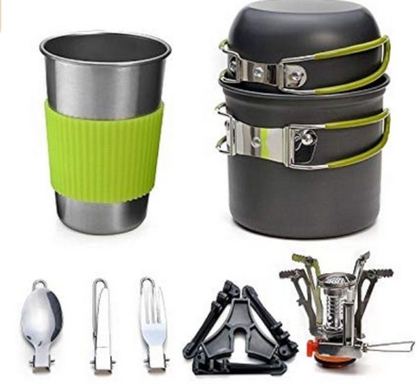 Defactoshop Campinglöffel Camping Geschirr Set 9-teiliges kochtopf Set inkl. Camping Töpfe, Aluminium