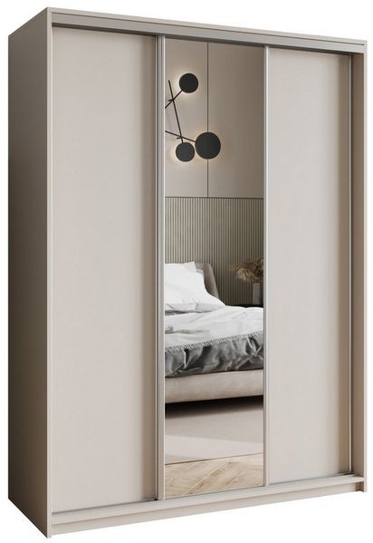 Masseno Schwebetürenschrank TAVI 150 cm Kleiderschrank mit Spiegel 3 Türen Kaschmir