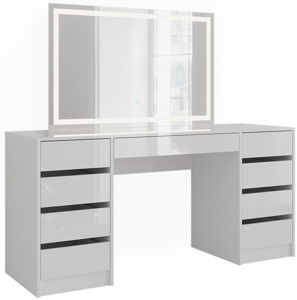Schminktisch Sherry Weiß/Weiß Hochglanz 158.2 cm mit LED-Spiegel Vicco