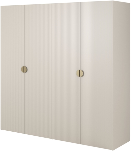 Selsey 'Moonir' Kleiderschrank 4-türig mit 2 Kleiderstangen und Schubladen, greige 200 x 200 x 57 cm