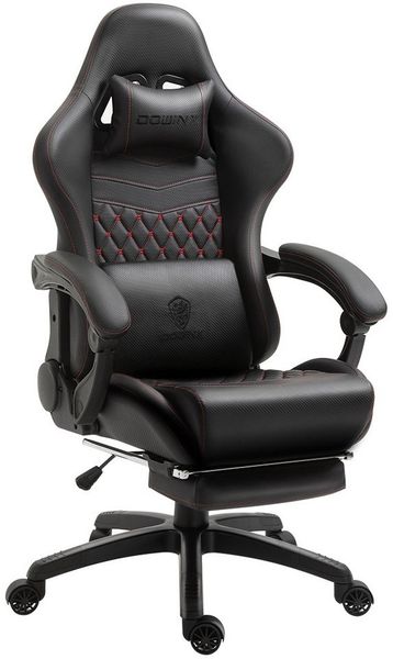 Dowinx Gaming-Stuhl Dowinx Luxuriöser Gaming Stuhl Ergonomisch aus PU Leder (Packung), Massage-Lendenstütze & Fußstütze, Verstellbarer Bürostuhl 90°-170°