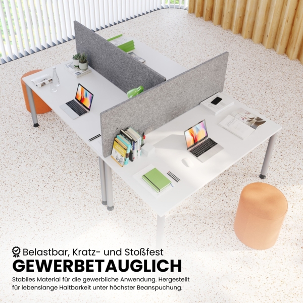 bümö höhenverstellbarer Schreibtisch H-Serie 200x100 cm in graphit, Gestell in Silber - großer PC Tisch für's Büro manuell höhenverstellbar, Computertisch verstellbar, HS-2E-G-S Bild 3
