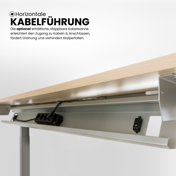 bümö höhenverstellbarer Schreibtisch H-Serie 200x100 cm in graphit, Gestell in Silber - großer PC Tisch für's Büro manuell höhenverstellbar, Computertisch verstellbar, HS-2E-G-S Bild 7