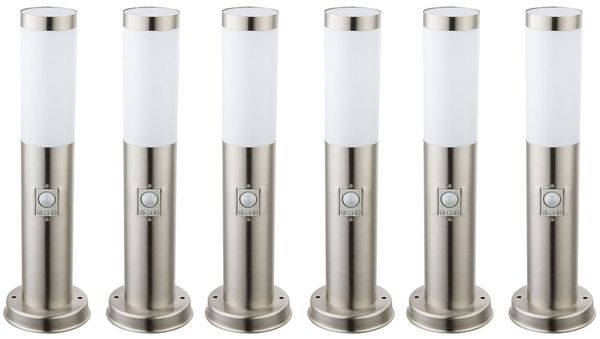 6x LED Wegelampe, Edelstahl, Bewegungsmelder, IP44, H 45cm