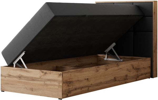 Boxspringbett ALBERO 1 90x200 mit Stauraum, 7-Zonen Multipocket Matratze H4, Bettkasten mit Federautomat, Öffnungsseite wählbar, Hotelbett - Dunkelgrau Kunstleder - Topper Visco - Rechts Bild 4