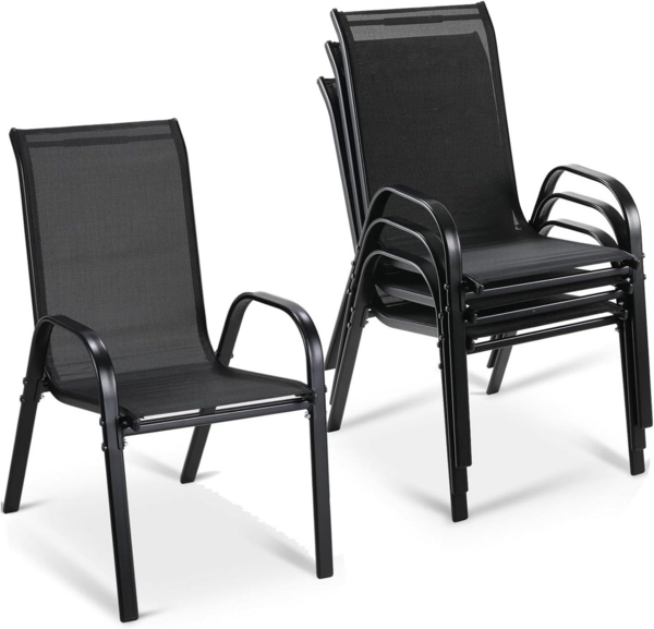 TLGREEN Stapelstuhl Gartenstühle Stapelstuhl,Camping Stapelbar Hochlehner, (Terrassenstuhl Textilene Stahlgestell für Gärten Innenhöfe Balkone Restaurants, 4 St), 150 kg Belastbar