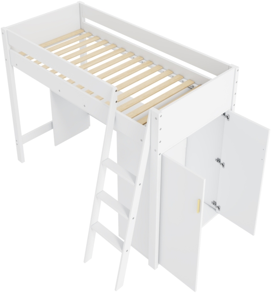 Merax Kinder-Hochbett, 90*200cm multifunktionales Kinderbett, mit Leiter, mit Schreibtisch, mit Kleiderschrank, frei kombinierbar, ohne Matratze, Massivholz, weiß Bild 9
