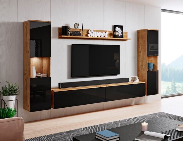 INOSIGN Wohnwand PARIS, (Komplett-Set, 4-St), TV-Wand 260cm breite, grifflose Design, stehend und hängend montierbar