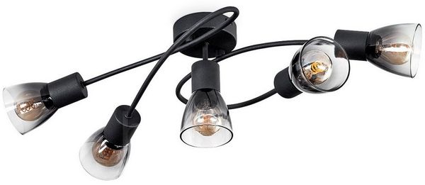 hofstein Deckenleuchte Deckenlampe aus Metall/Glas in Schwarz/Rauchfarben/Klar, ohne Leuchtmittel, moderne Industrial-Design Leuchte mit Glasschirmen (7 cm), 5 x E14