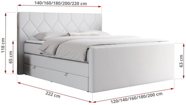 Boxspringbett KING EIGAR, mit einer Doppelmatratze, einem genähten Kopfteil - 160x200 - Weiß Kunstleder - H3 Bild 5