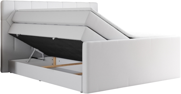 Boxspringbett KING EIGAR, mit einer Doppelmatratze, einem genähten Kopfteil - 160x200 - Weiß Kunstleder - H3 Bild 4