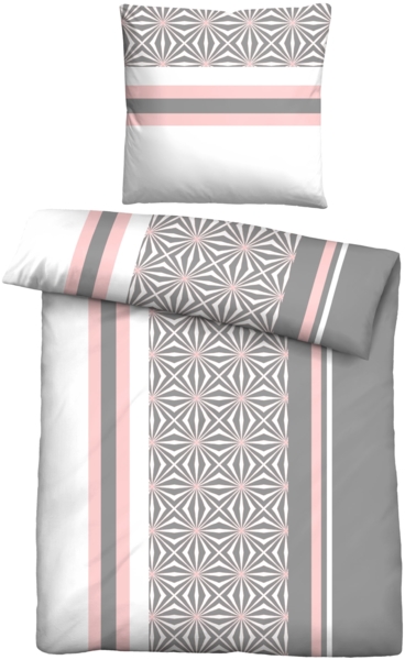 Traumhaft schlafen - Castell - Markenbettwäsche Baumwoll Renforce Bettwäsche 0040758 STREIFEN-STERNE, silber/grau, 1x 135x200 cm + 1x 80x80 cm