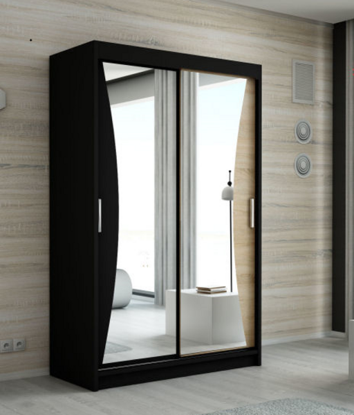 Schwebetrenschrank NIKO 2-trig Schrank 180 cm (mit Spiegel) Farbe: Schwarz , sonoma