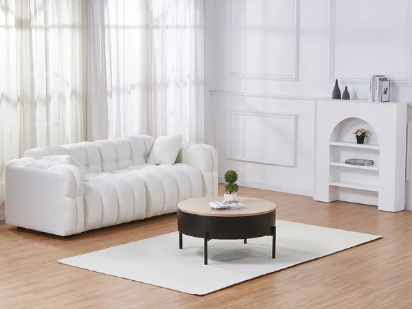 Vente-unique - NIMORA Couchtisch Holz, Platte SchwarzBeige - B 80 cm x H 40 cm x L 80 cm