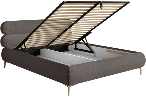 Selsey 'Roule Cord' Polsterbett 180x200 mit Bettkasten, Cordstoff und goldfarbenen Füßen, Grau Bild 4