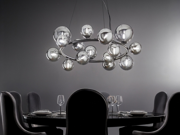 Große LED Pendelleuchte 16-flammig Schwarz-Glaskugeln Rauchglas, Ø 82cm