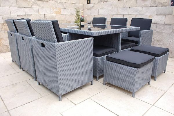 Ragnarök Möbel-Design Garten-Essgruppe Heimdall Esstisch Set 6+4, (Set, Polyrattan, Alu), klappbare Rückenlehne, Würfelsystem