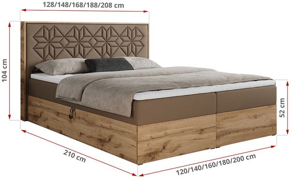 Boxspringbett mit Kopfteil und Topper, Polsterbett - NESSI - 120 x 200 cm - Braun Kunstleder - H4 - Topper T25 Bild 5