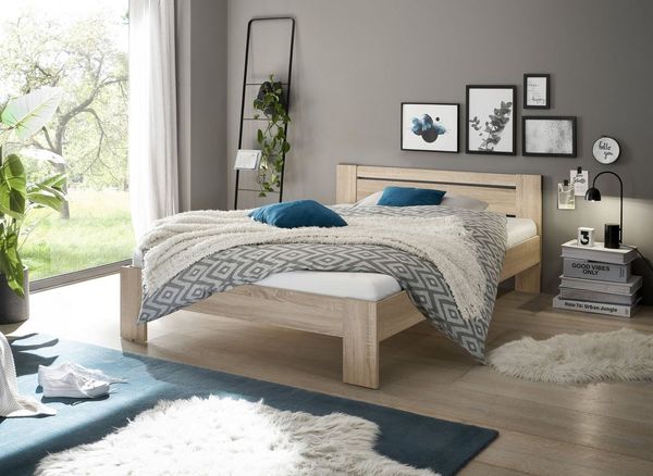 CANNES Futonbett 140x200 cm - Minimalistisches Jugendzimmer Doppelbett in Eiche Sonoma Optik - 145 x 71 x 204 cm (B/H/T)