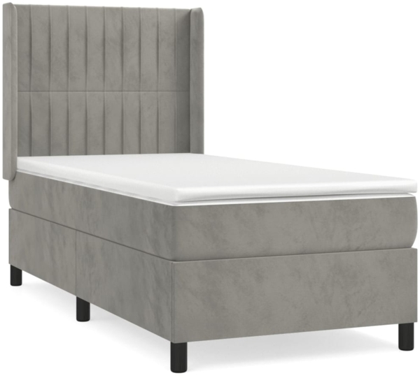 vidaXL Boxspringbett mit Matratze Hellgrau 90x190 cm Samt 3132771