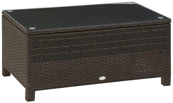 Outsunny Gartentisch Garten Beistelltisch Polyrattan (Balkontisch, 1-St, Couchtisch), Braun 85 x 50 x 39 cm