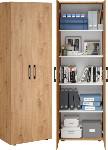 Bellamio 'Apol' Mehrzweckschrank, Eichenoptik, 176x33x60 cm, Aktenschrank mit 5 höhenverstellbaren Ablagefächern