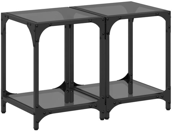Couchtische, Sofatische mit Glasplatte 2 Stk. Schwarz 30x30x40 cm Stahl