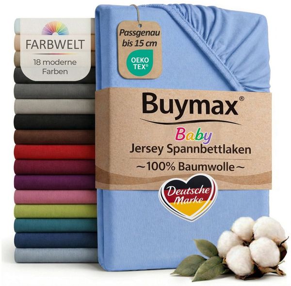 Buymax Spannbettlaken Babybett Kinderbett 60x120 cm 70x140 cm, Jersey 100% Baumwolle, Gummizug: Rundumgummi, (1 Stück), bis 15 cm Matratzenhöhe, weich, atmungsaktiv, hautfreundlich
