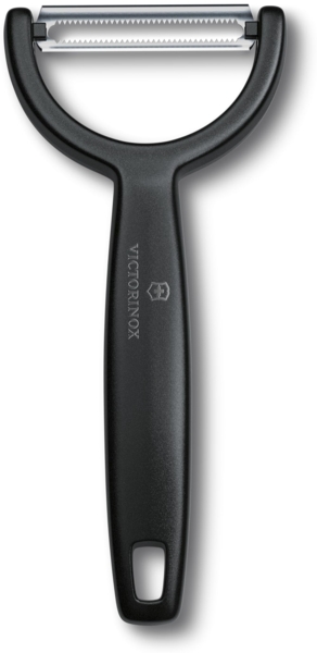 Victorinox Sparschäler "Ypso", Schäler für Gemüse, Obst, Zackenschliff, Zweischneidig, Extra Scharf, Swiss Made, schwarz