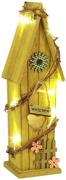 LED-Deko-Vogelhaus 30cm Vogelhäuschen Nistkasten Brutkasten Holzdeko Leuchtdeko